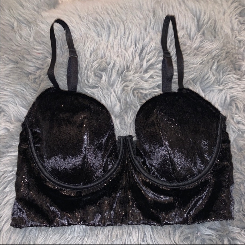 Women’s 32C Victoria’s Secret‎ Black Velvet Shimmer Long Line Underwire Bra